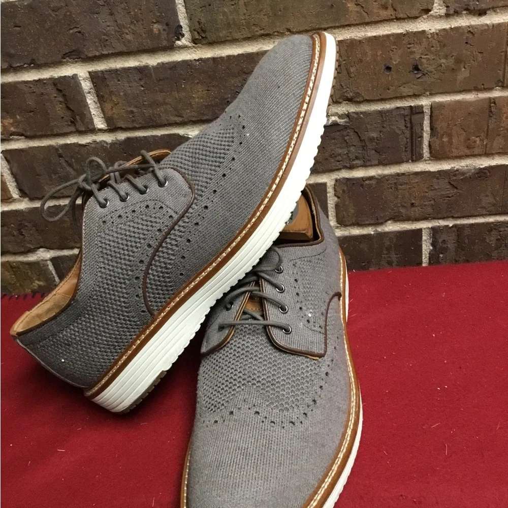 Johnston & Murphy Gray Knit Oxford with Brown Trim